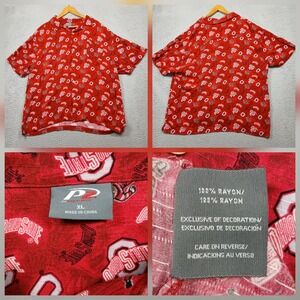 Ohio State Buckeyes Hawaiian Shirt Mens XL Red Button Front Rayon
